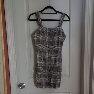 Plaid Button-Front Tank Dress - Black/White